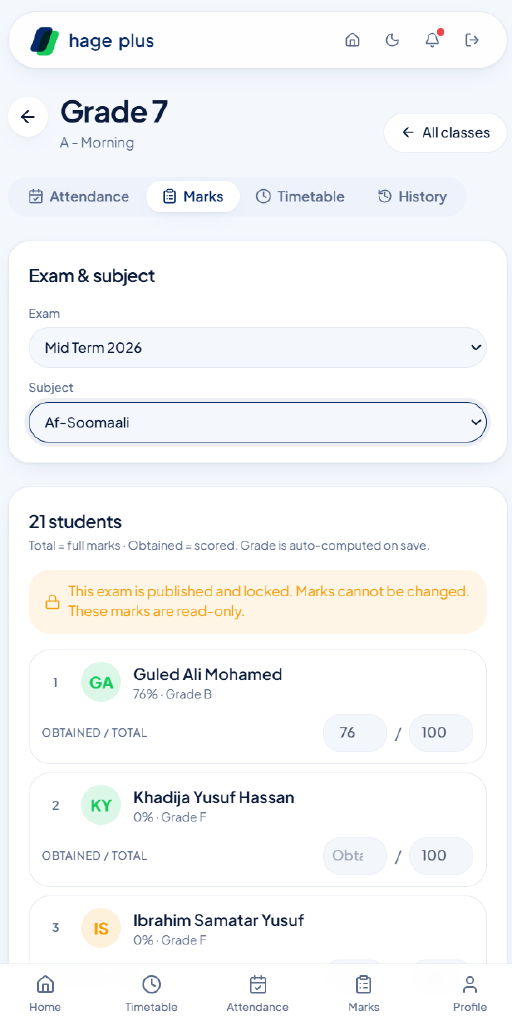 Teacher entering exam marks on mobile