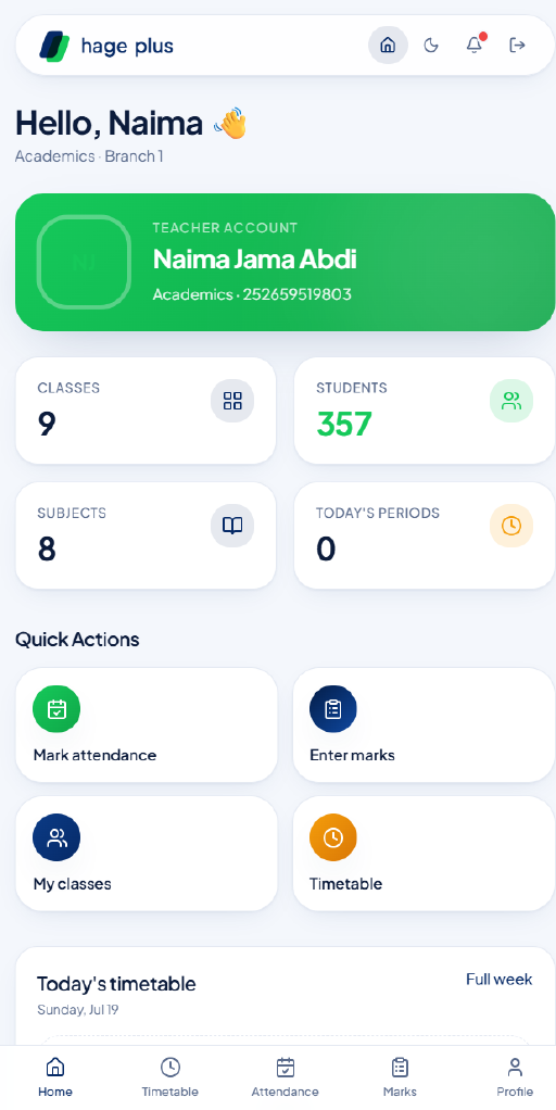 Teacher portal home on mobile